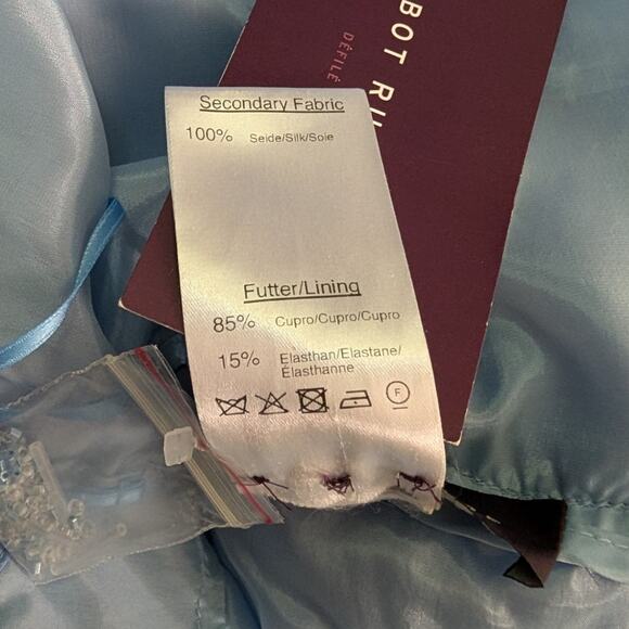 Talbot Runhof Grecian Blue One Shoulder Draped Gown Floral Embellishments Sz 12 - Picture 15 of 15